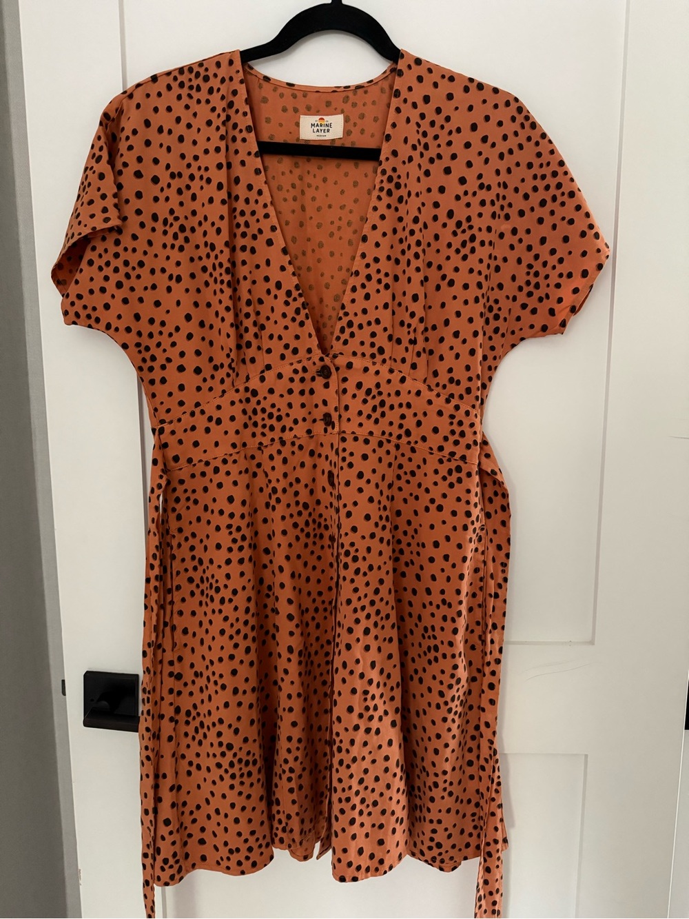 Marine Layer Burnt Orange Polka Dot V‑Neck Mini Dress